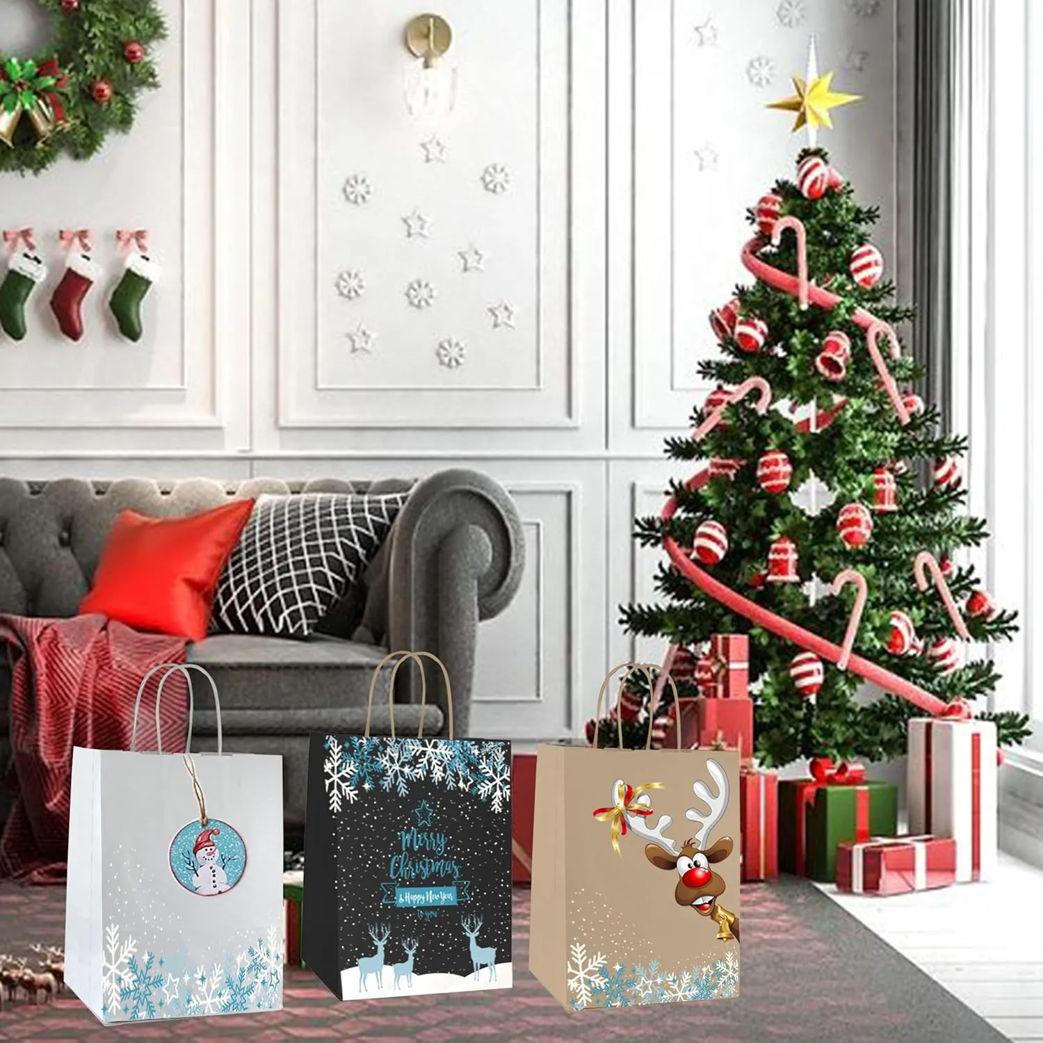 Qutuus White Paper Bags 10x5x13 50 Pcs White Paper Gift Bags with Handles Bulk Large Gift Bags, Paper Sacks, Shopping Bags, Retail Bags, White Kraft Bags