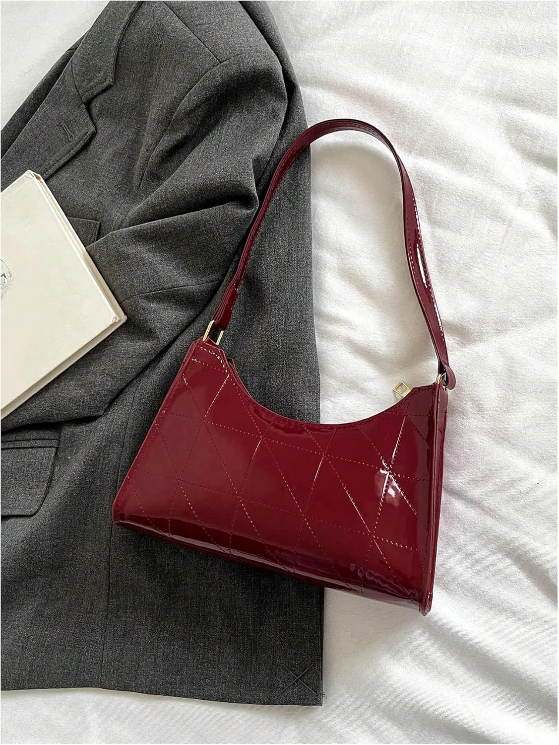 QWINEE Women's Artificial Patent Leather Tote - Square, Satchel, Ladies Shoulder Totes, Crossbody Bags