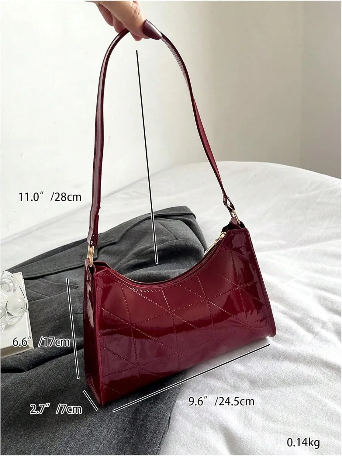 QWINEE Women's Artificial Patent Leather Tote - Square, Satchel, Ladies Shoulder Totes, Crossbody Bags
