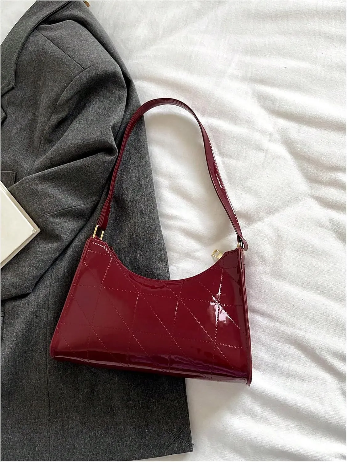 QWINEE Women's Artificial Patent Leather Tote - Square, Satchel, Ladies Shoulder Totes, Crossbody Bags