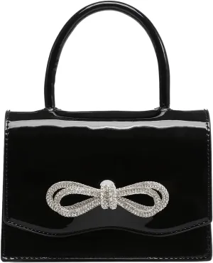 QWINEE Women's Glitter Rhinestone Bow Decor Clutch Purse Prom Bags Sparkle Mini Square Handbags