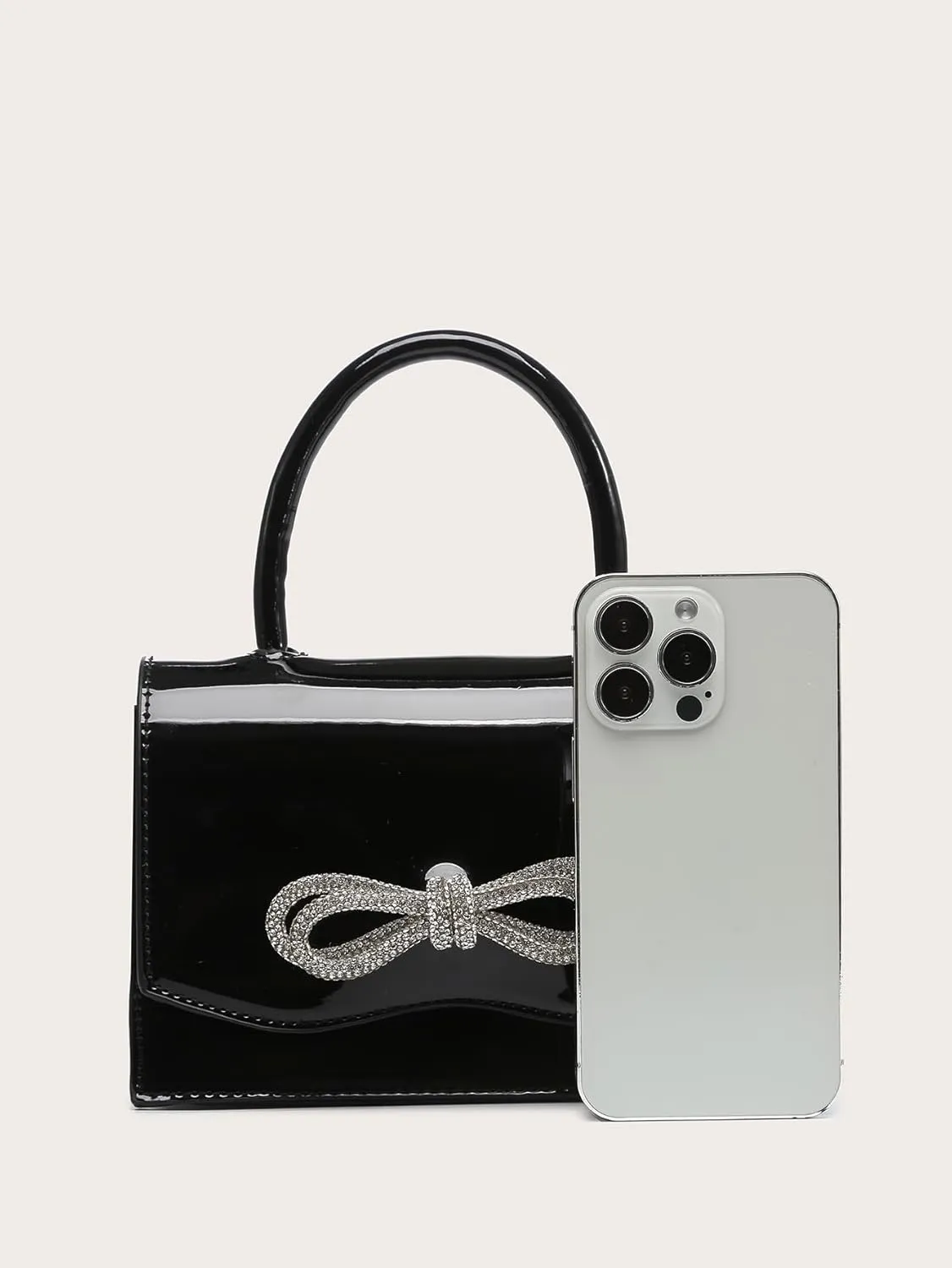QWINEE Women's Glitter Rhinestone Bow Decor Clutch Purse Prom Bags Sparkle Mini Square Handbags