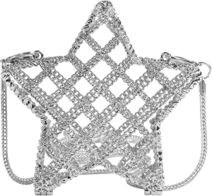 QZUnique Mini Evening Bag Metal Purse Crossbody Handbag for Girls Kid Women Bowknot Shell Heart Star Shoulder Bag for Wedding