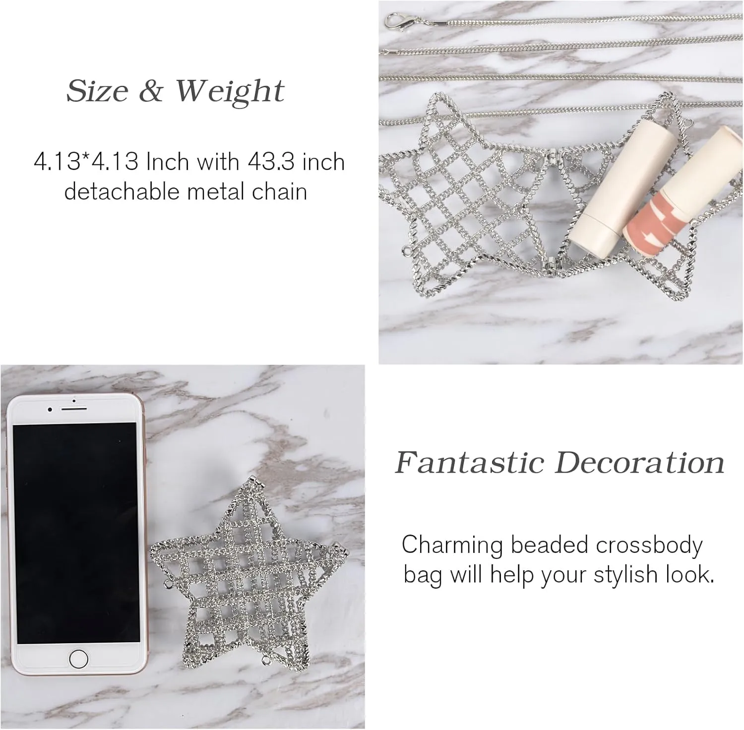 QZUnique Mini Evening Bag Metal Purse Crossbody Handbag for Girls Kid Women Bowknot Shell Heart Star Shoulder Bag for Wedding