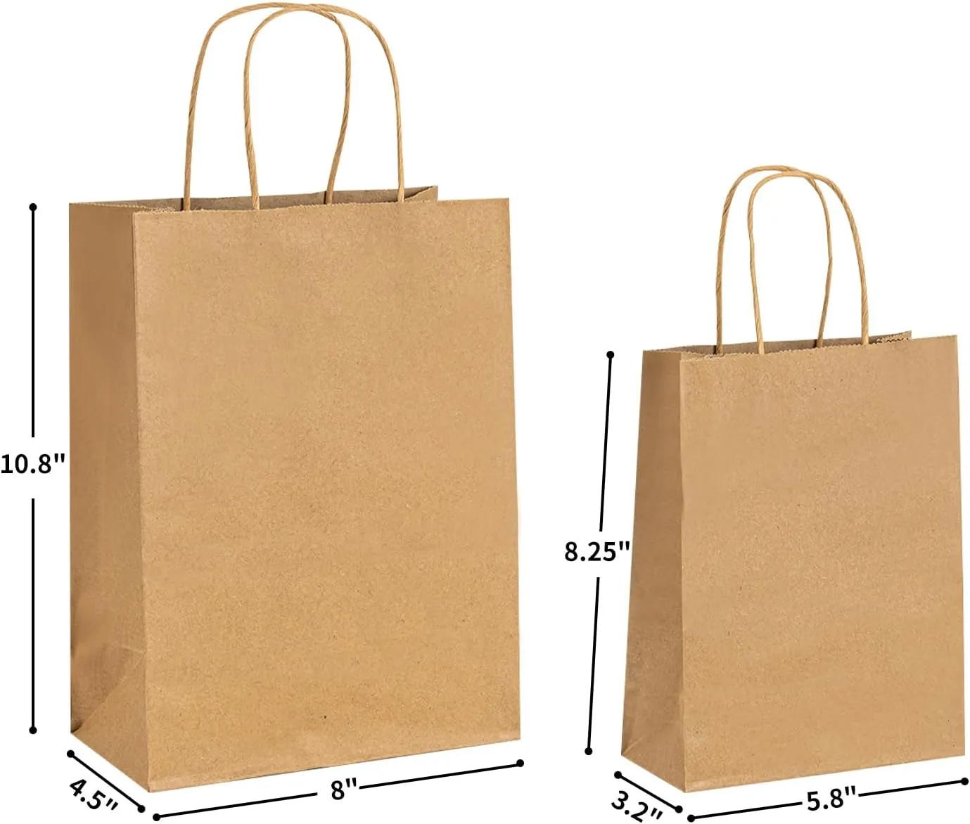 RACETOP 50 PCS Custom Paper Bags with Logo for Small Business, 8x4.5x10.8 Inch Medium Size, Personalized Gift Bags, Brown Shopping Paper bag with Handle, White Goodie Bag, Bulk