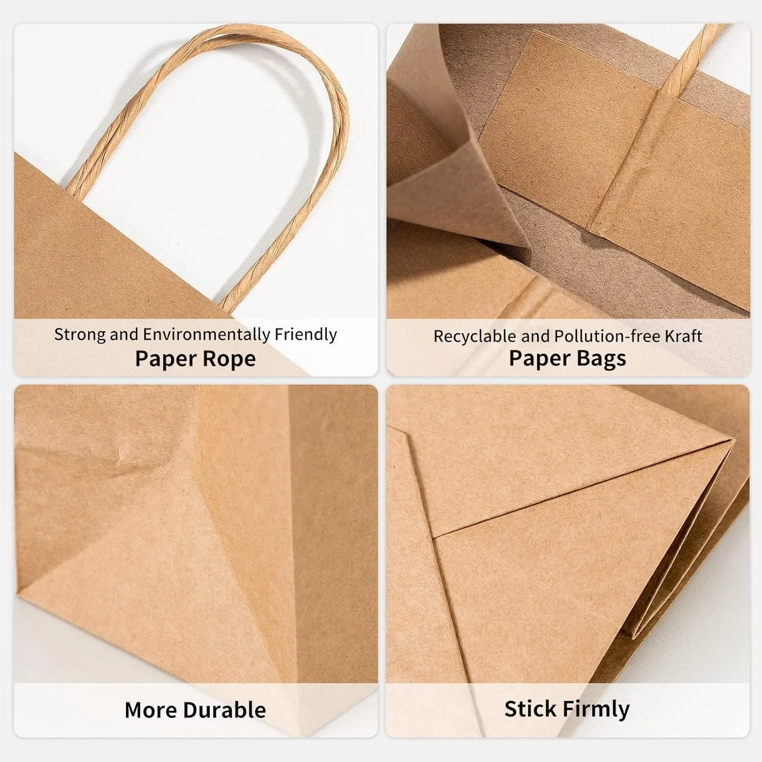 RACETOP 50 PCS Custom Paper Bags with Logo for Small Business, 8x4.5x10.8 Inch Medium Size, Personalized Gift Bags, Brown Shopping Paper bag with Handle, White Goodie Bag, Bulk