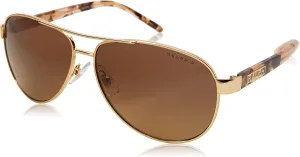 Ralph by Ralph Lauren Women's RA4004 Aviator Sunglasses, Shiny Gold/Polarized Yellow Gradient Brown, 59 mm