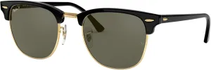 Ray-Ban RB3016 Clubmaster Square Sunglasses, Black on Gold/Green, 51 mm