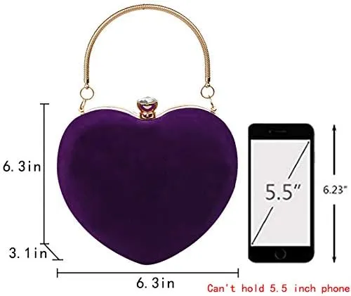 Reberomantic Heart Shaped Evening Purse Velvet Clutch Purse Solid Evening Bag