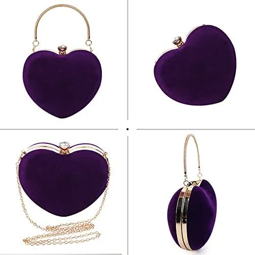 Reberomantic Heart Shaped Evening Purse Velvet Clutch Purse Solid Evening Bag