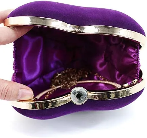 Reberomantic Heart Shaped Evening Purse Velvet Clutch Purse Solid Evening Bag