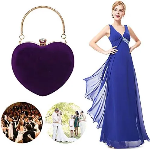 Reberomantic Heart Shaped Evening Purse Velvet Clutch Purse Solid Evening Bag