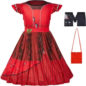 Red Costume for Girls Kids Rise Red Princess Party Dress up Includes Gloves & Bags Halloween Role Play Clothes for 4-9Y