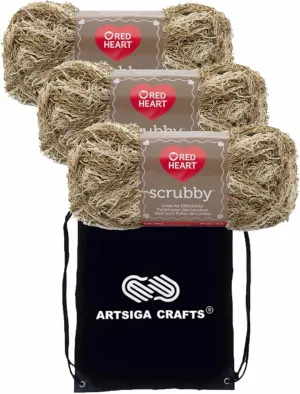 Red Heart Scrubby Almond E833-938 (3-Skeins - Same Dye Lot) Worsted Medium #4 Polyester Yarn for Crocheting and Knitting with Project Bag