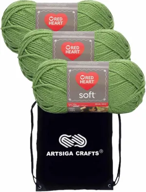 Red Heart Soft Guacamole E728-4420 (3-Skeins - Same Dye Lot) Worsted Medium #4 Acrylic Yarn for Crocheting and Knitting with Knitting Project Bag