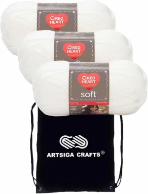 Red Heart Soft White E728-4600 (3-Skeins - Same Dye Lot) Worsted Medium #4 Acrylic Yarn for Crocheting and Knitting with Knitting Project Bag