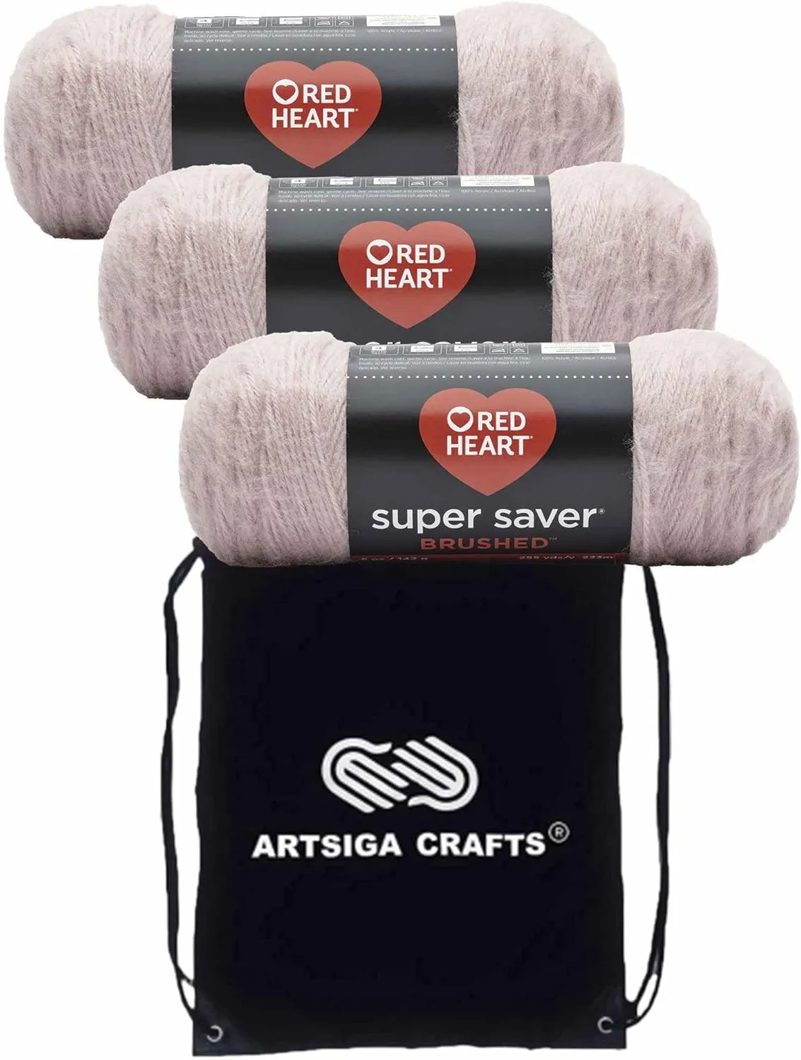 Red Heart Super Saver Brushed Dusty Pink E309-5071 (3-Skeins - Same Dye Lot) Worsted Medium #4 Acrylic Yarn for Crocheting and Knitting with Project Bag