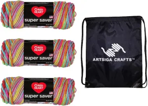 Red Heart Super Saver Pooling Papaya E300P-8536 (3-Skeins - Same Dye Lot) Worsted Medium #4 Acrylic Yarn for Crocheting and Knitting with Project Bag