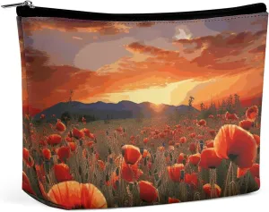 Red Poppy Flower Field Travel Makeup Bag Large Toiletry Bag for Women Waterproof Cosmetic Bags for Purse Portable Makeup Organizer Bags Cute Zipper Pouch Cosmetic Pouch Funny Travel Makeupbag