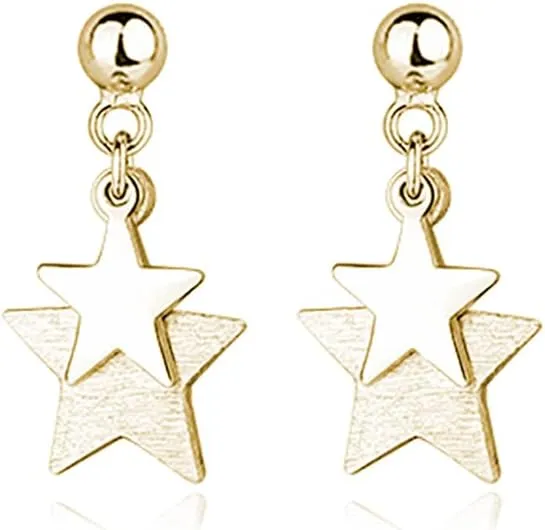 Reffeer Solid 925 Sterling Silver Double Star Stud Earrings for Women Teens Small Star Stud Earrings Drops