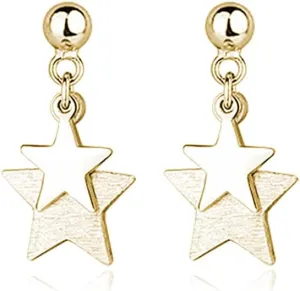 Reffeer Solid 925 Sterling Silver Double Star Stud Earrings for Women Teens Small Star Stud Earrings Drops