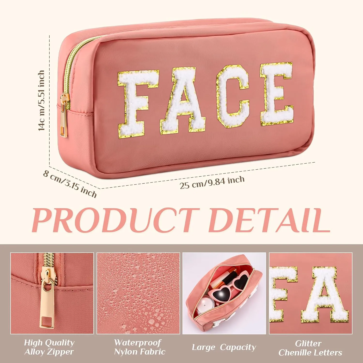Remerry 4 Pcs Travel Toiletry Bags for Women Nylon Makeup Bag Organizer Cosmetic Chenille Letter Pouch Zipper Preppy Waterproof Hair Pouch Christmas Gift (Multicolor)