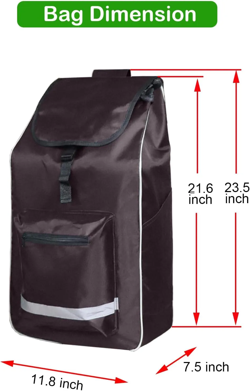 Replacement Bag for Shopping Cart - Waterproof Trolley Bags, 11.8inx7.5inx21.6in (Brown)