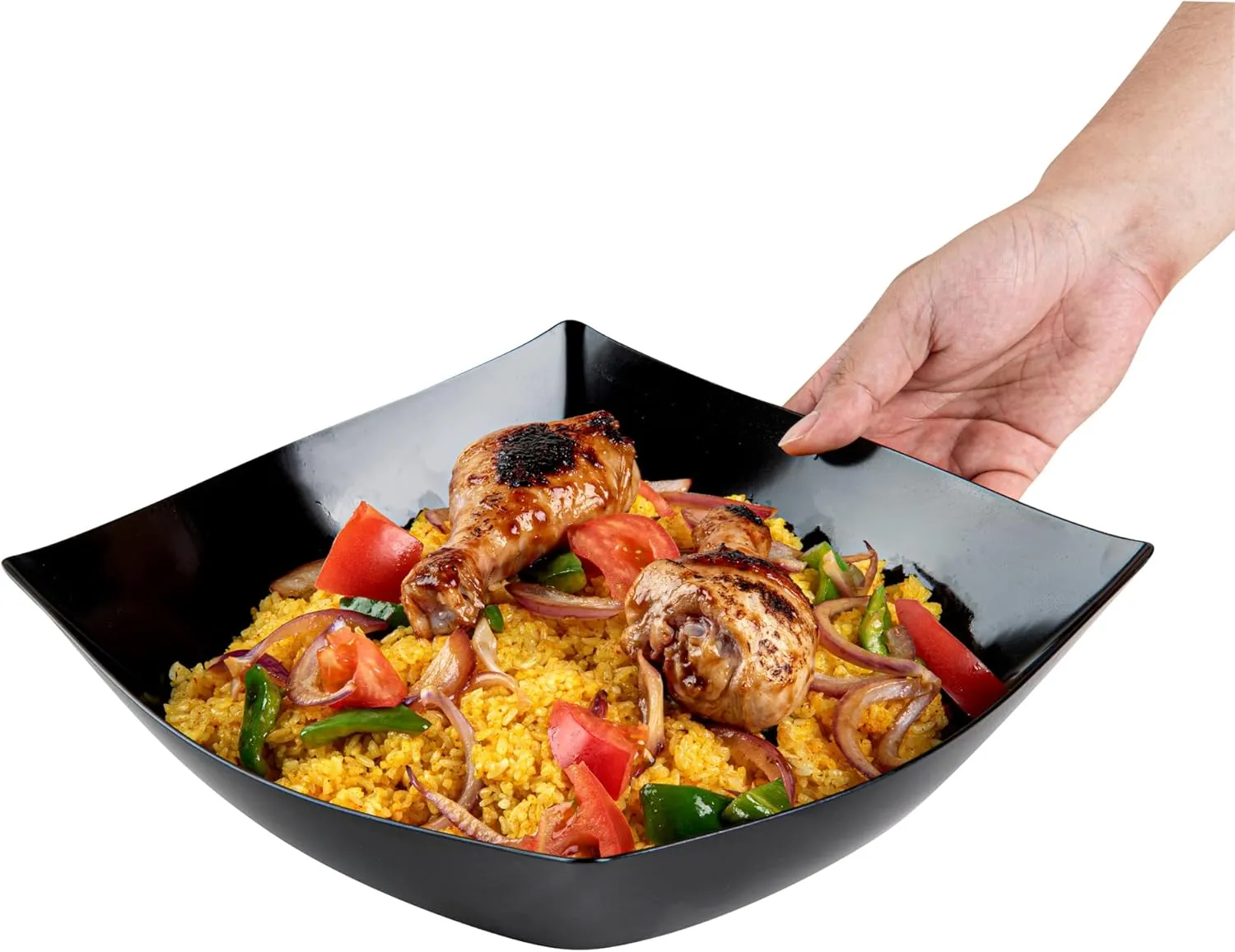 Restaurantware Moderna 128 Ounce Fancy Plastic Bowls 10 Square Disposable Salad Bowls - Durable Heavy-duty Black Plastic Bowls For Warm And Cold Foods