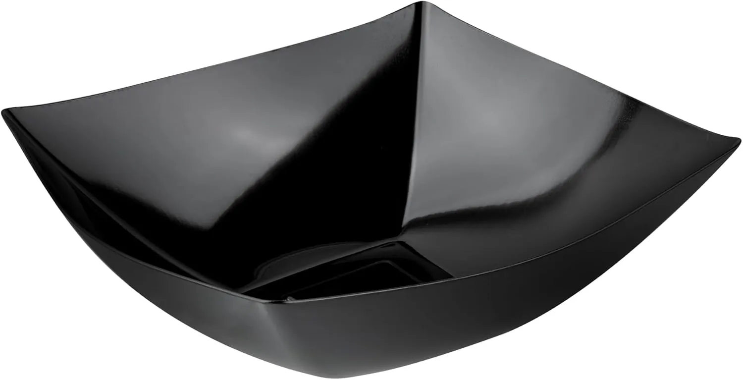 Restaurantware Moderna 128 Ounce Fancy Plastic Bowls 10 Square Disposable Salad Bowls - Durable Heavy-duty Black Plastic Bowls For Warm And Cold Foods