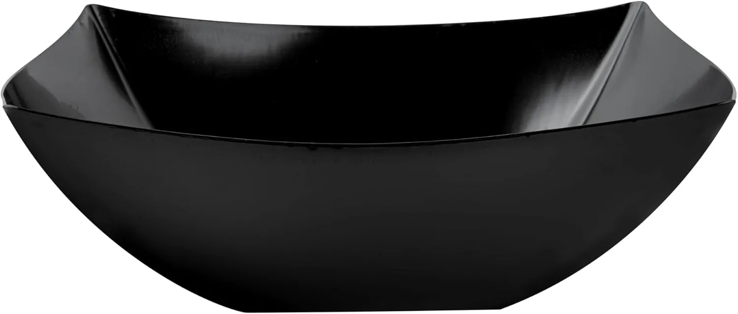 Restaurantware Moderna 128 Ounce Fancy Plastic Bowls 10 Square Disposable Salad Bowls - Durable Heavy-duty Black Plastic Bowls For Warm And Cold Foods
