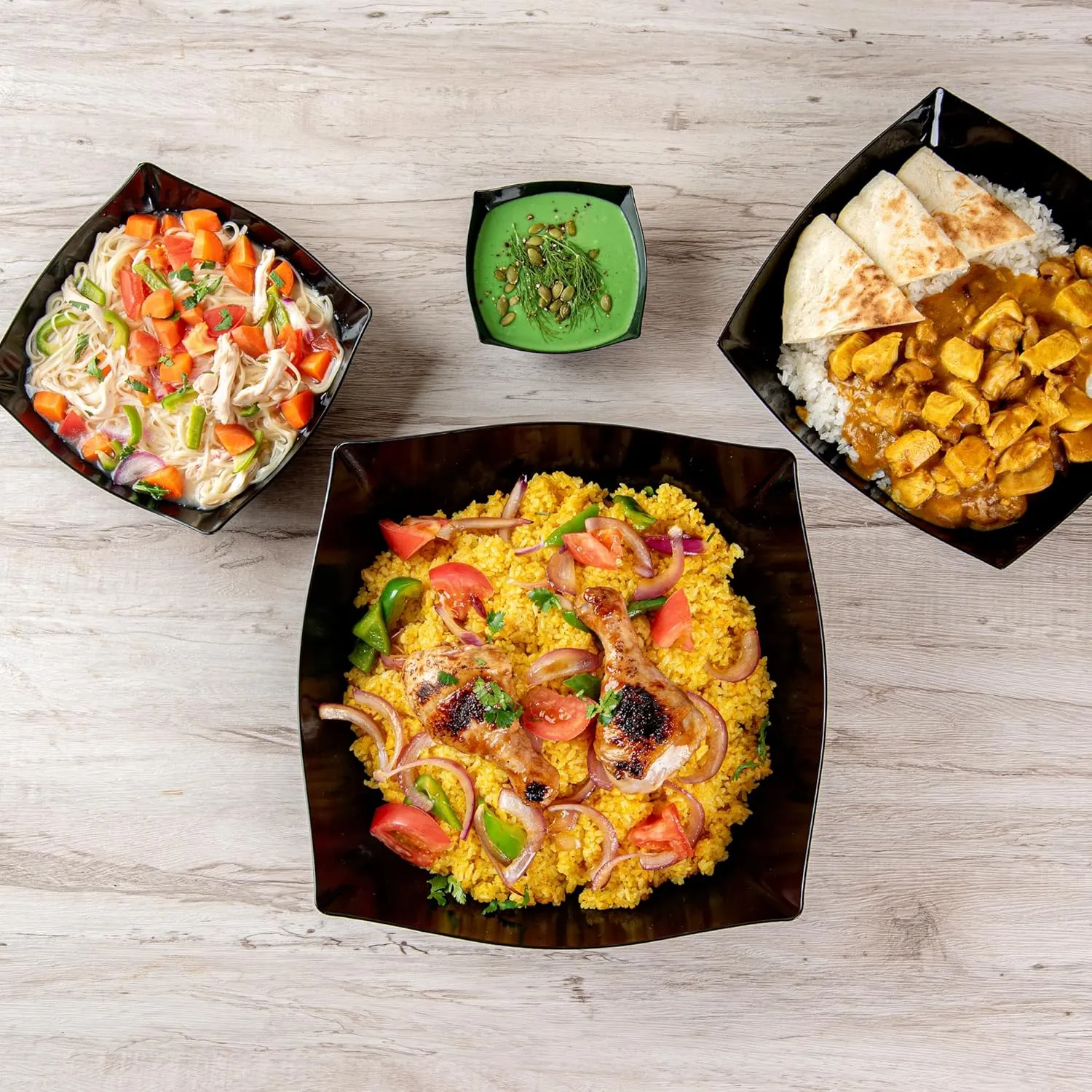 Restaurantware Moderna 128 Ounce Fancy Plastic Bowls 10 Square Disposable Salad Bowls - Durable Heavy-duty Black Plastic Bowls For Warm And Cold Foods