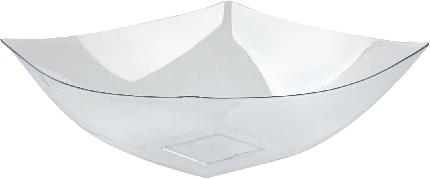 Restaurantware Moderna 128 Ounce Fancy Plastic Bowls 40 Square Disposable Salad Bowls - Durable Heavy-duty Clear Plastic Bowls For Warm And Cold Foods