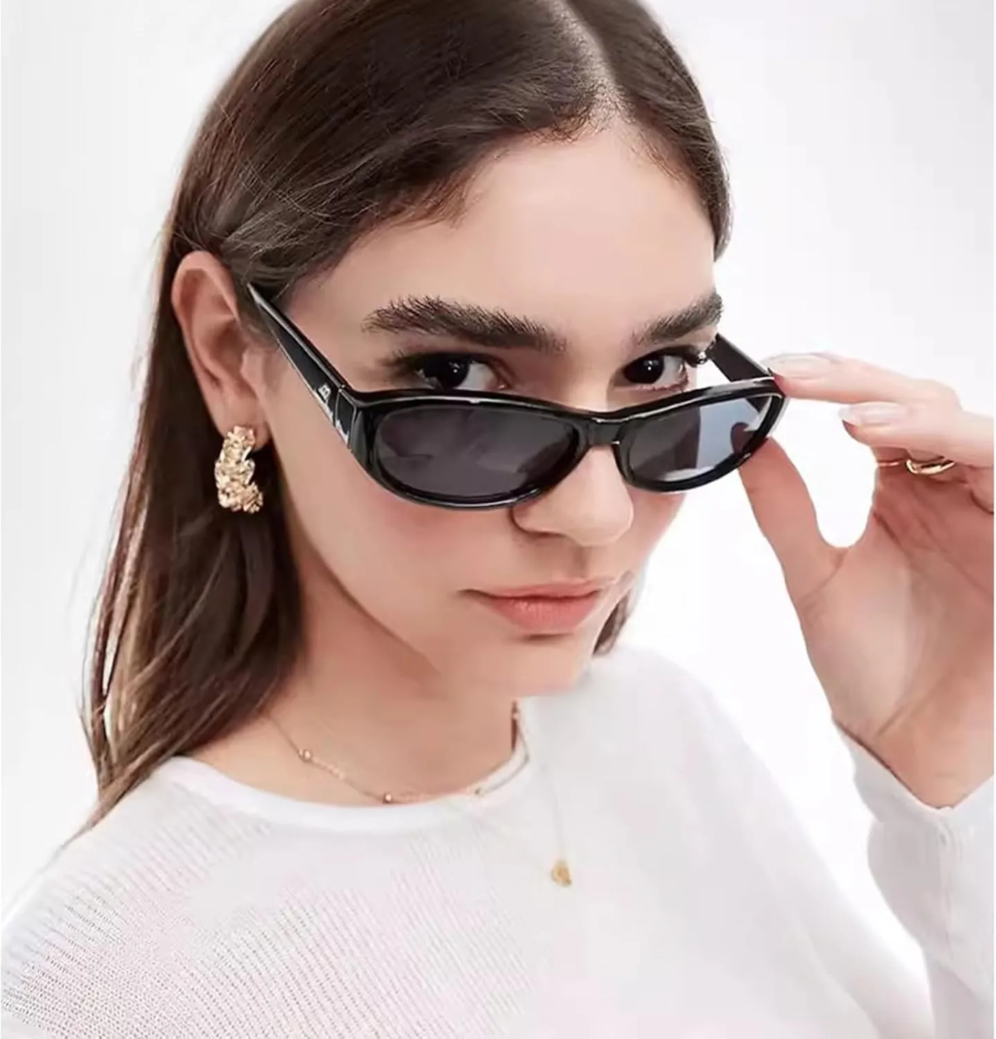Retro Oval Sunglasses for Women Trendy Cute Womens Small Oval Sunglasses 90s Narrow Cat Eye Shades