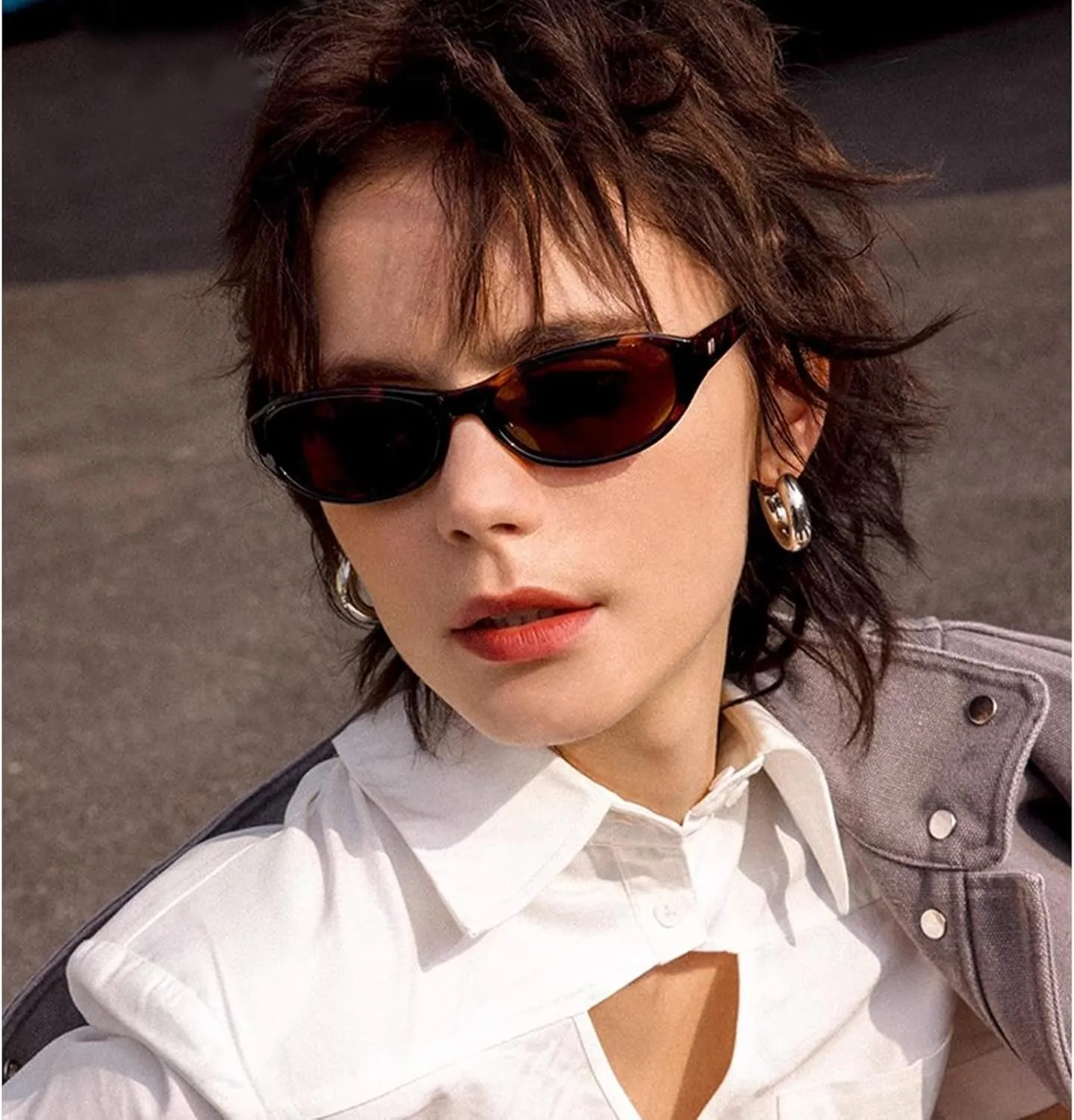 Retro Oval Sunglasses for Women Trendy Cute Womens Small Oval Sunglasses 90s Narrow Cat Eye Shades