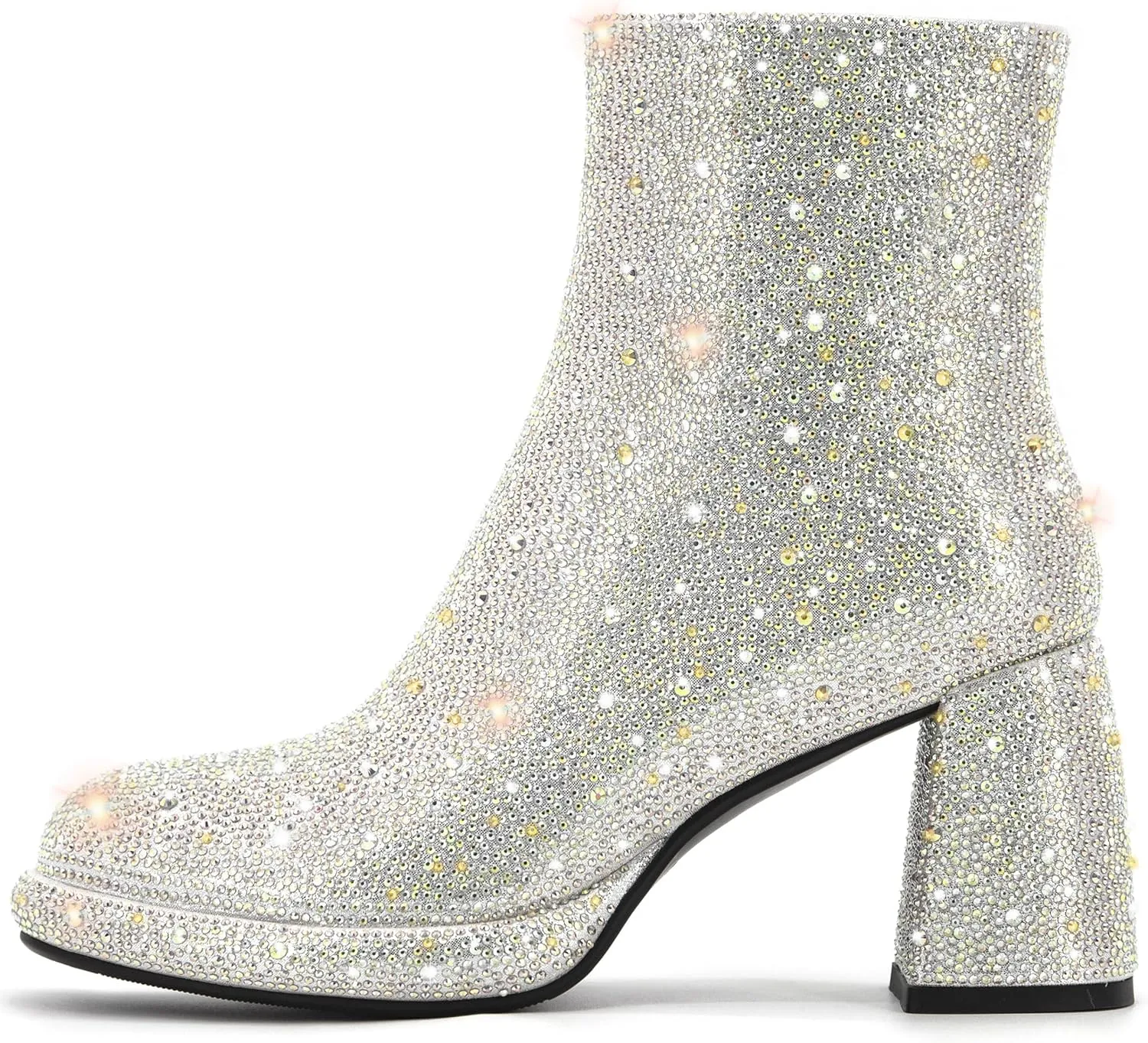 Rhinestone Boots For Women Chunky Block Heeled Sparkly Platform Ankle Booties Glitter Shoes Wedding Bride