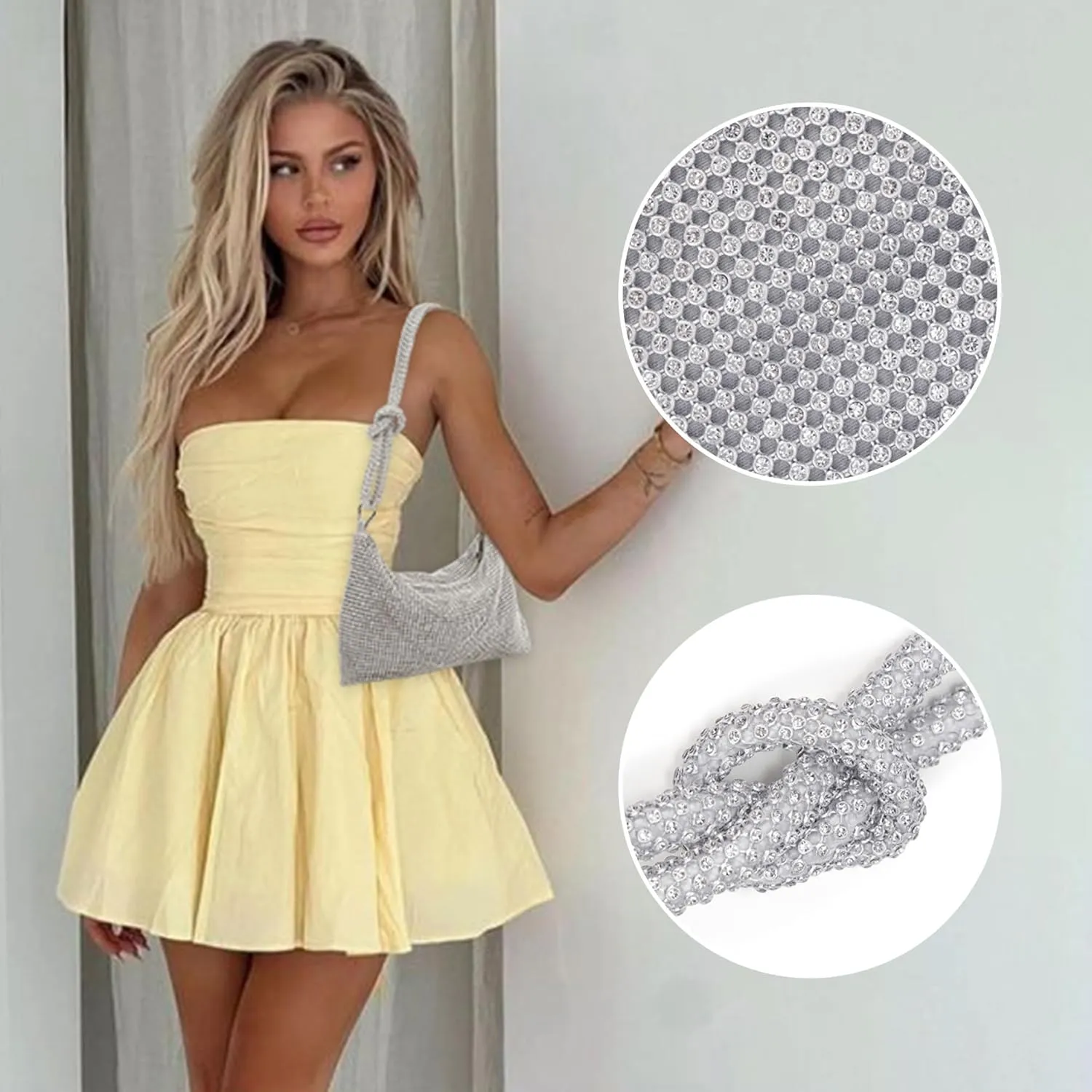 Rhinestone Evening Bag Purse For Women Sparkly Gold Clutch Purses Cross Body Mini Handbags For Women Party Club Wedding Prom Silver