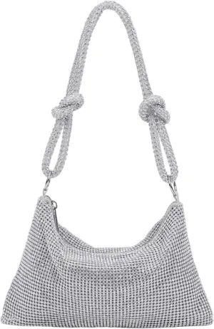 Rhinestone Evening Bag Purse For Women Sparkly Gold Clutch Purses Cross Body Mini Handbags For Women Party Club Wedding Prom Silver