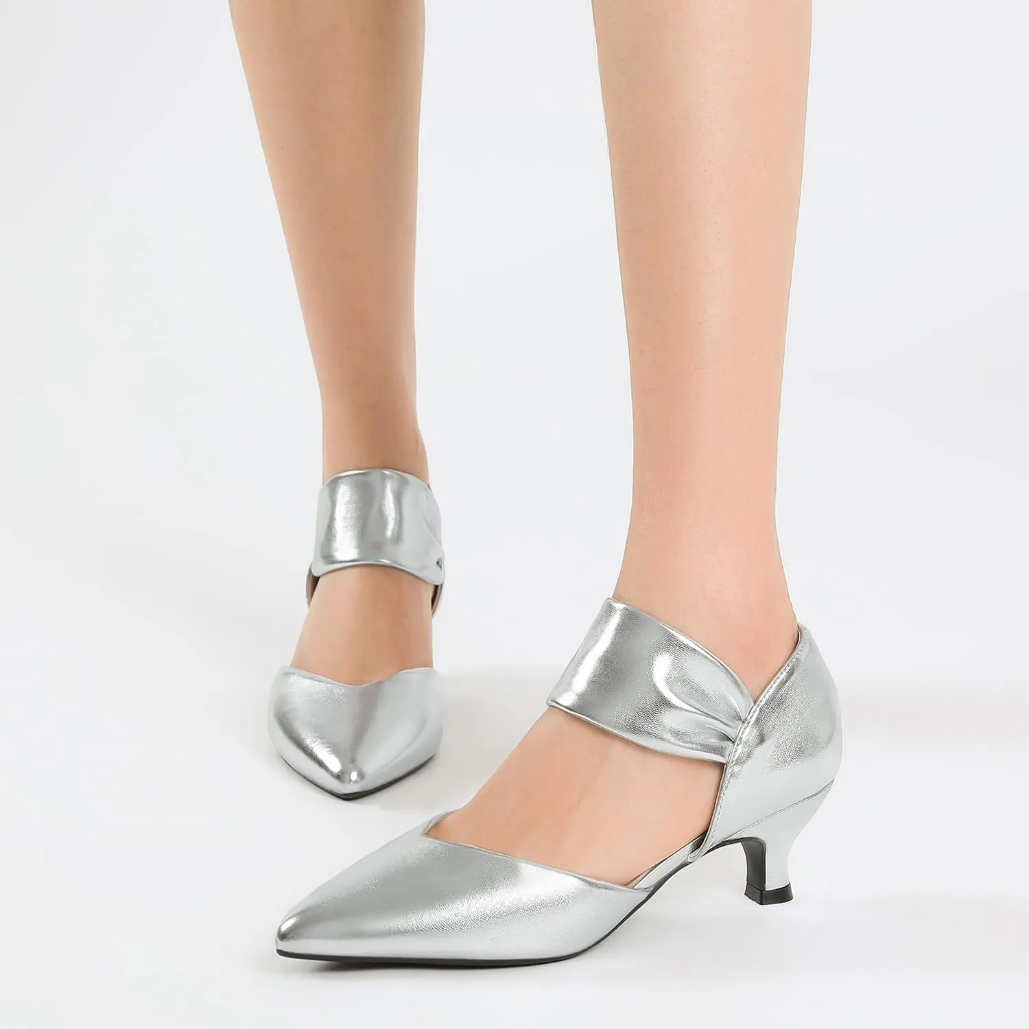 RIBONGZ Kitten Heels for Women Closed Toe Comfortable Low Heels Pointed Toe Sexy Slip on Pumps Bridal Party Dressy Shoes