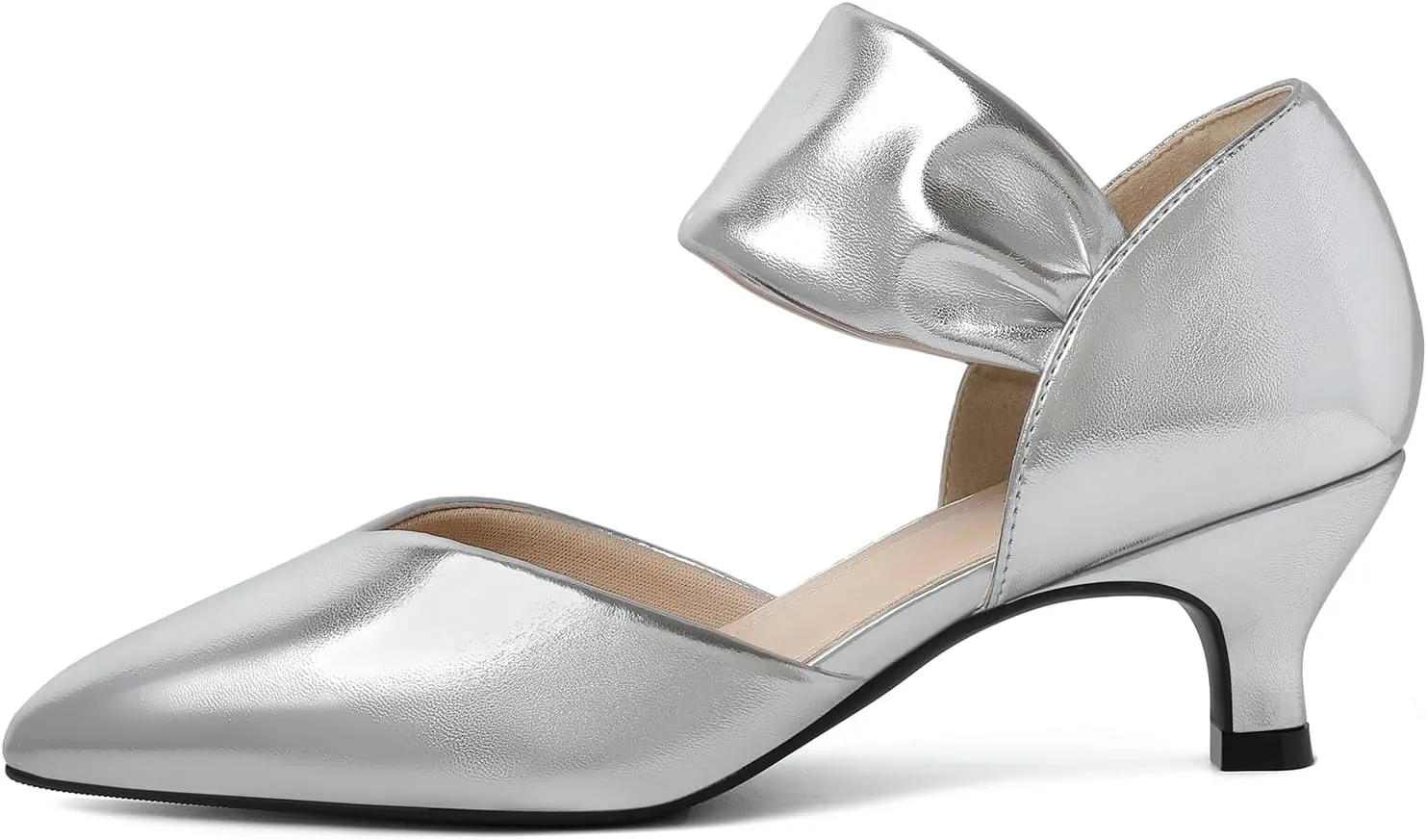 RIBONGZ Kitten Heels for Women Closed Toe Comfortable Low Heels Pointed Toe Sexy Slip on Pumps Bridal Party Dressy Shoes