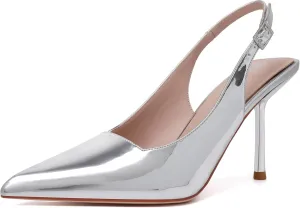 RIBONGZ Sexy Slingback Pumps Elegant Dressy Heels for Women Closed Toe Pointy High Heels Wedding Bride Prom Party Evening Shoes