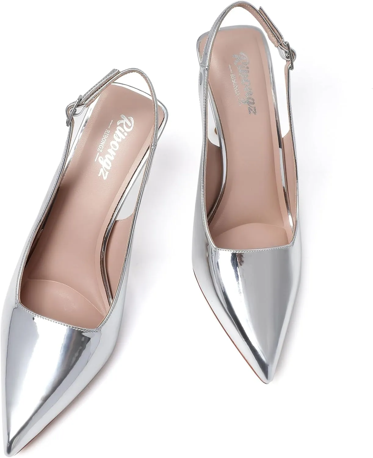RIBONGZ Sexy Slingback Pumps Elegant Dressy Heels for Women Closed Toe Pointy High Heels Wedding Bride Prom Party Evening Shoes