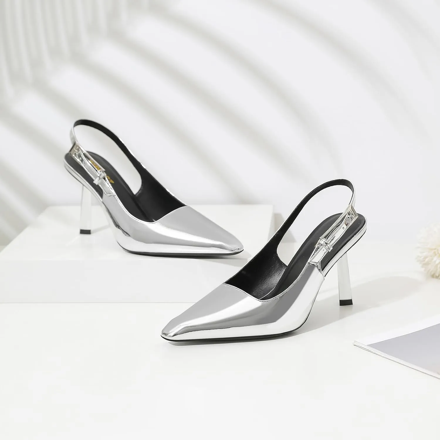 RIBONGZ Slingback Heels for Women Closed Pointed Toe Stiletto High Heels Dress Sexy Pumps Heeled Wedding Bride Prom Party Evening Dressy Shoes