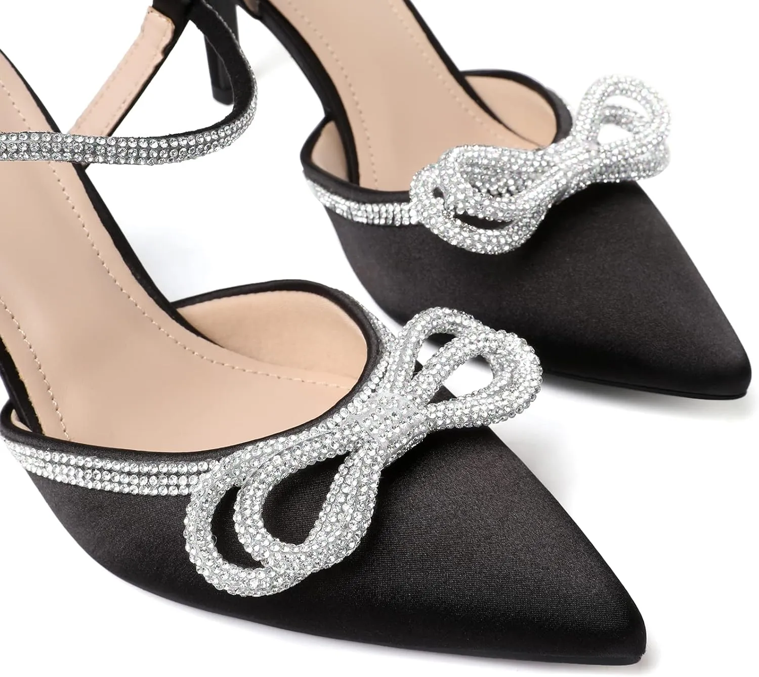 RIBONGZ Women's Wedding Shoes Glitter Sparkly Pointed Toe Strappy High Heels Sexy Ankle Strap Pumps Bridal Party Work Dress Shoes