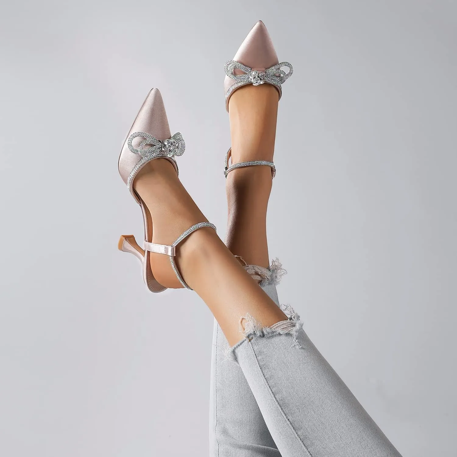RIBONGZ Women's Wedding Shoes Glitter Sparkly Pointed Toe Strappy High Heels Sexy Ankle Strap Pumps Bridal Party Work Dress Shoes