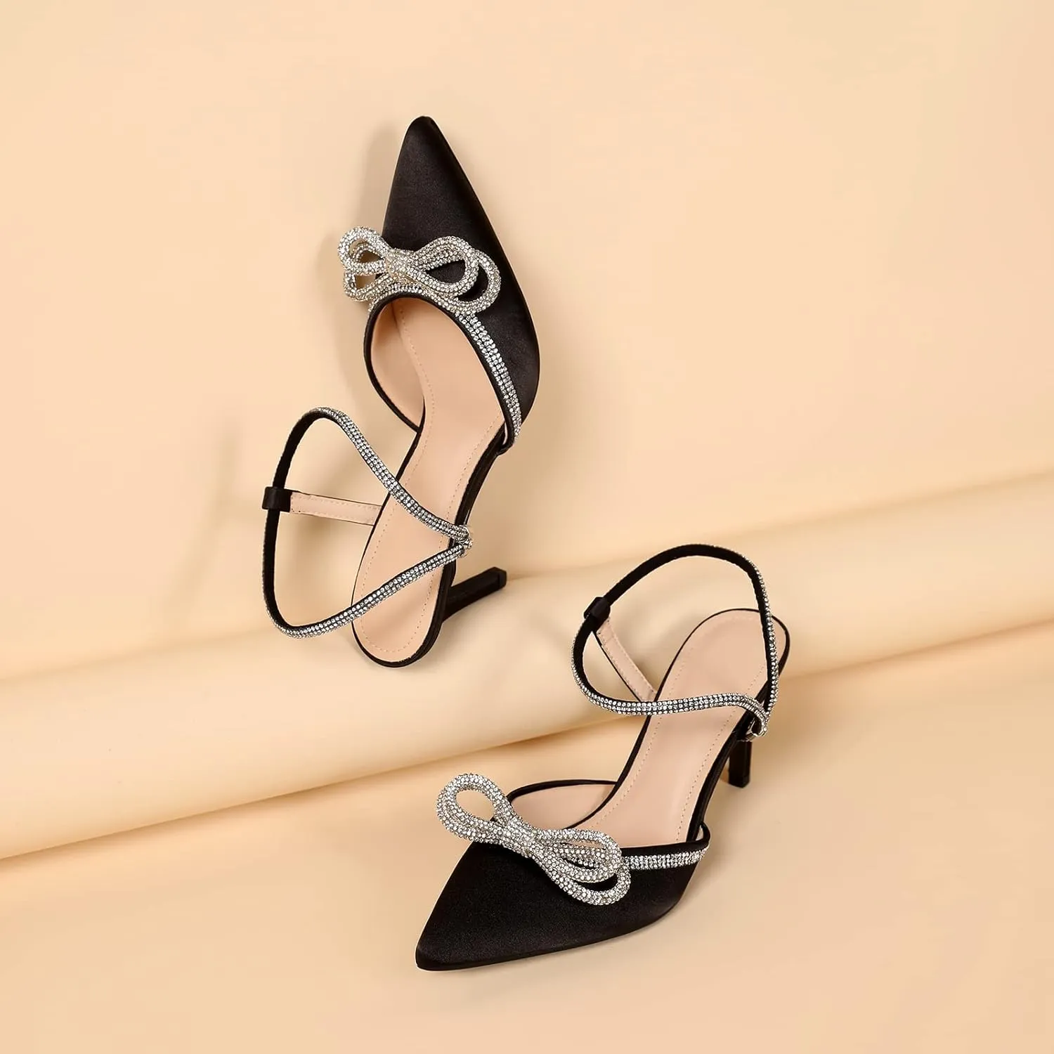 RIBONGZ Women's Wedding Shoes Glitter Sparkly Pointed Toe Strappy High Heels Sexy Ankle Strap Pumps Bridal Party Work Dress Shoes