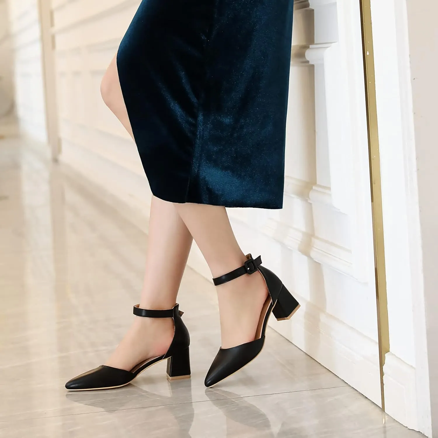 RIBONGZ Women's Wedding Shoes Glitter Sparkly Pointed Toe Strappy High Heels Sexy Ankle Strap Pumps Bridal Party Work Dress Shoes