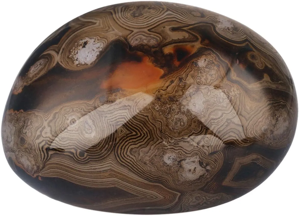 rockcloud Irregular Polished Banded Agate Palm Stones Worry Stones Pebble Healing Crystal with Velvet Bag
