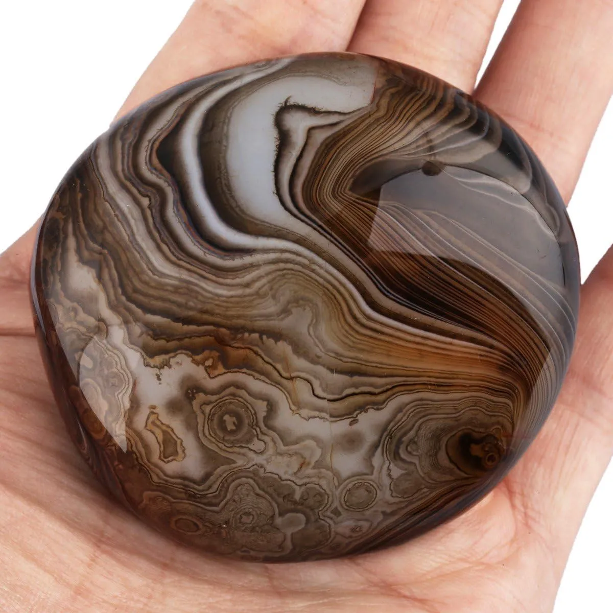 rockcloud Irregular Polished Banded Agate Palm Stones Worry Stones Pebble Healing Crystal with Velvet Bag