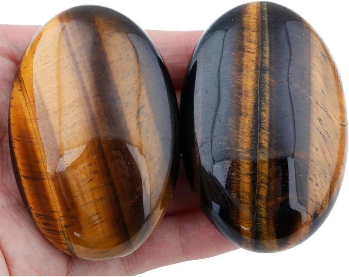 Rockcloud Oval Worry Stones,Palm Pocket Energy Stone,Healing Crystal with Velvet Bag,Tiger's Eye