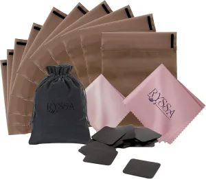 Rollander tarnish free jewelry storage bundle: silver storage bags anti tarnish jewelry bags (10), jewelry tarnish protector anti tarnish strips tabs (50), soft travel pouch (1), & polishing cloth (1)